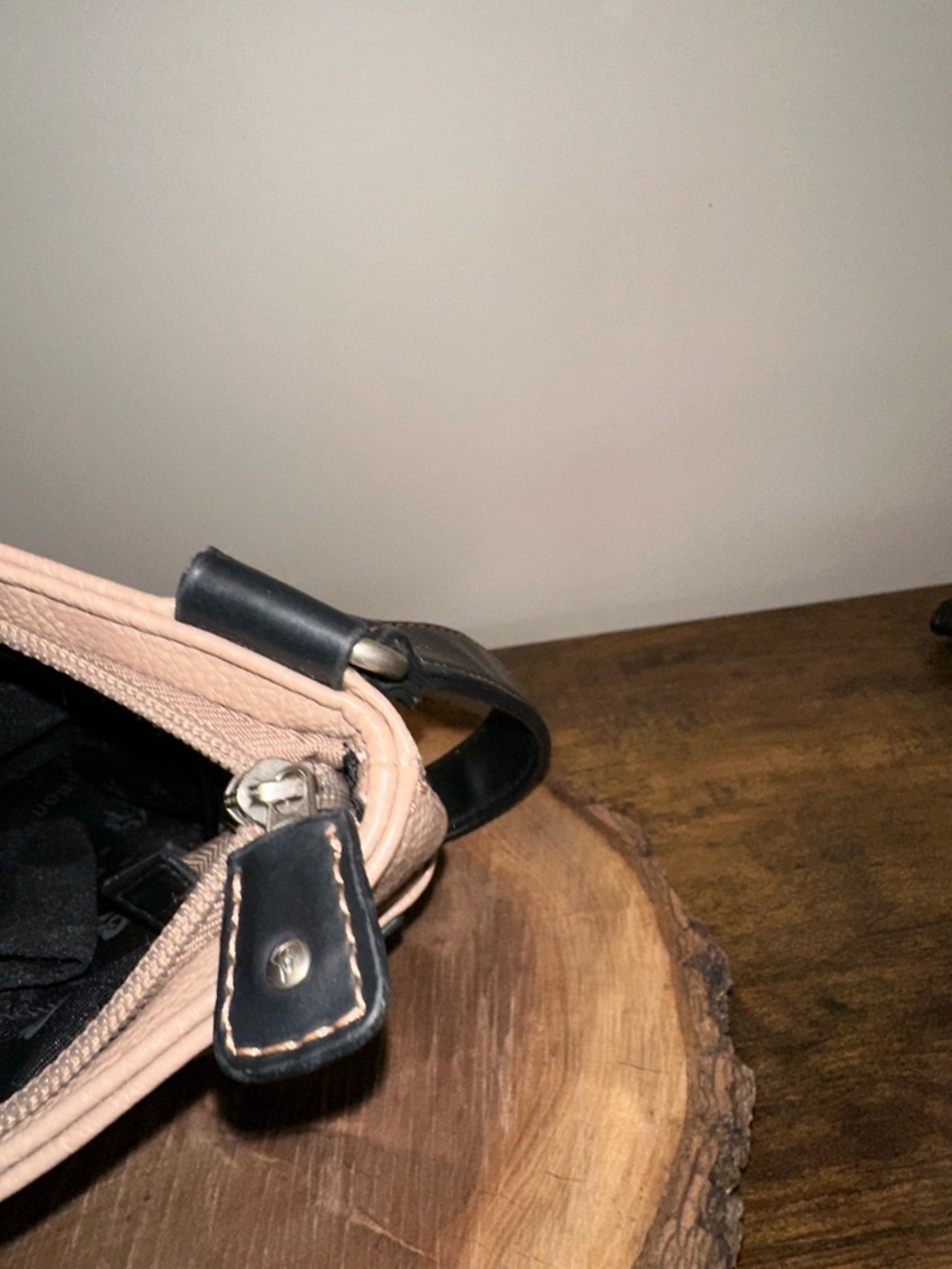 Taupe Crossbody Bag with Black Trim and Adjustable Strap - Picture 9 of 13